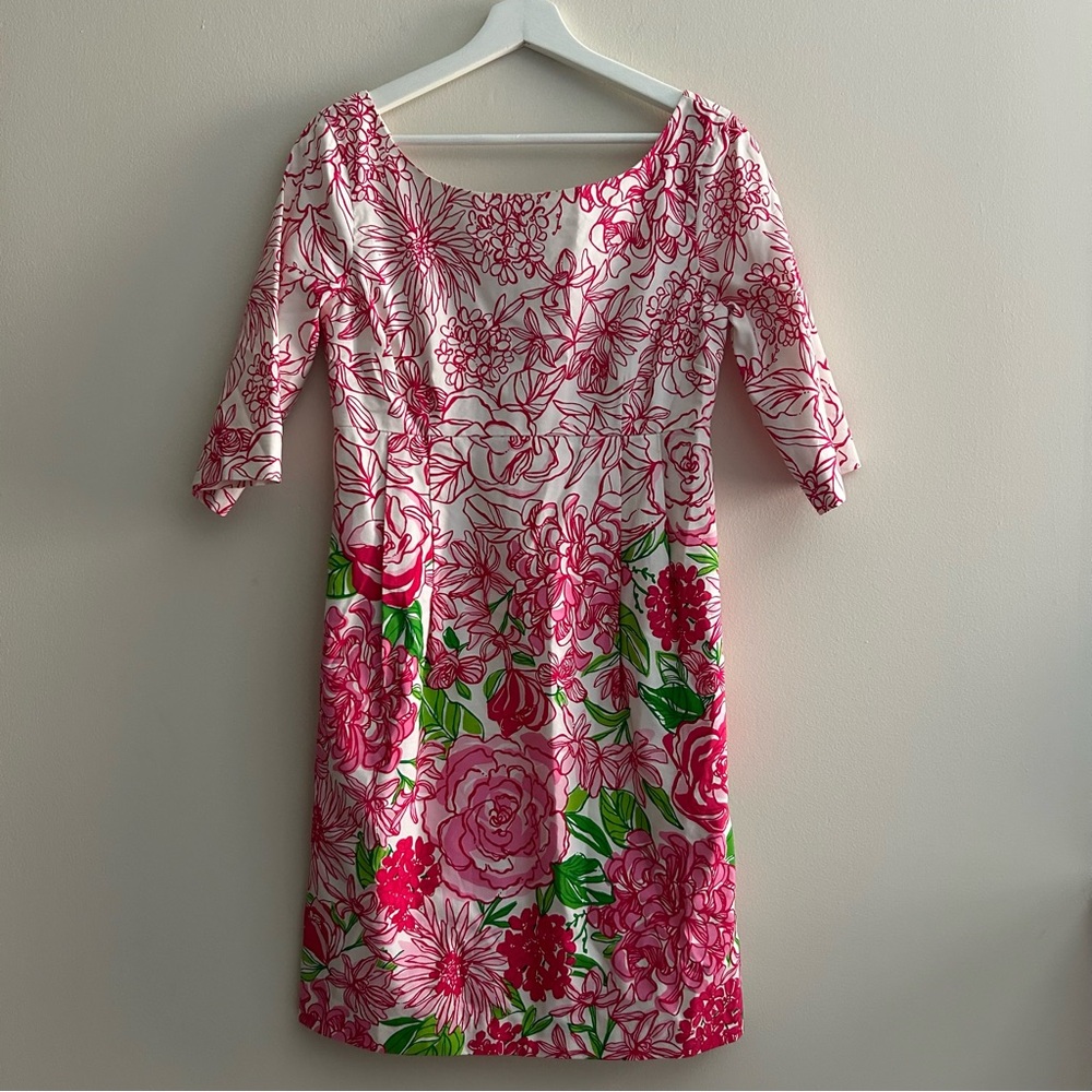 Lilly Pulitzer Livie Dress Pink Green White 3/4 Sleeve Silk Blend Size 8 Preppy - Picture 2 of 13